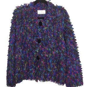 Vintage Phillip & Jane Gordon Multi Color Shaggy Button Down Knit Cardigan Small